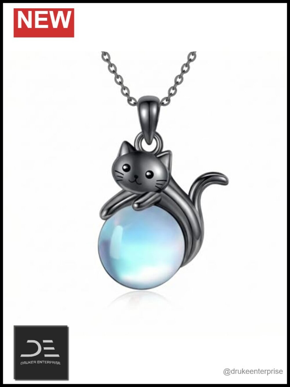 ONEFINITY Sterling Silver Moonstone Cat Pendant Necklace